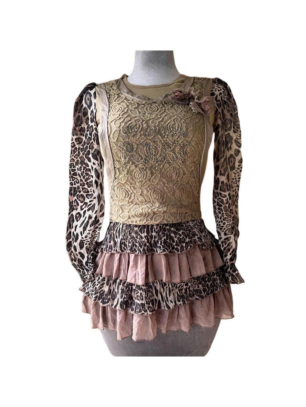 Ninel Fashion brown and green cheetah dress